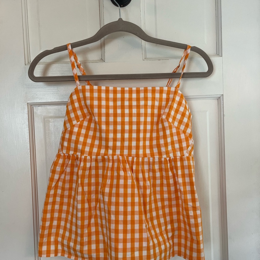 J. Crew Orange and White Gingham Camisole